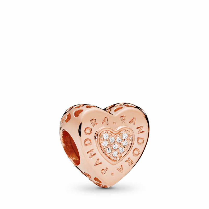 Pandora Rose™ Signature Heart Charm Ireland - Pandora Rose/Cubic Zirconia - 423158CRA